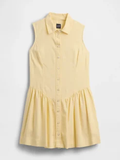 Linen-Blend Drop-Waist Mini Shirtdress