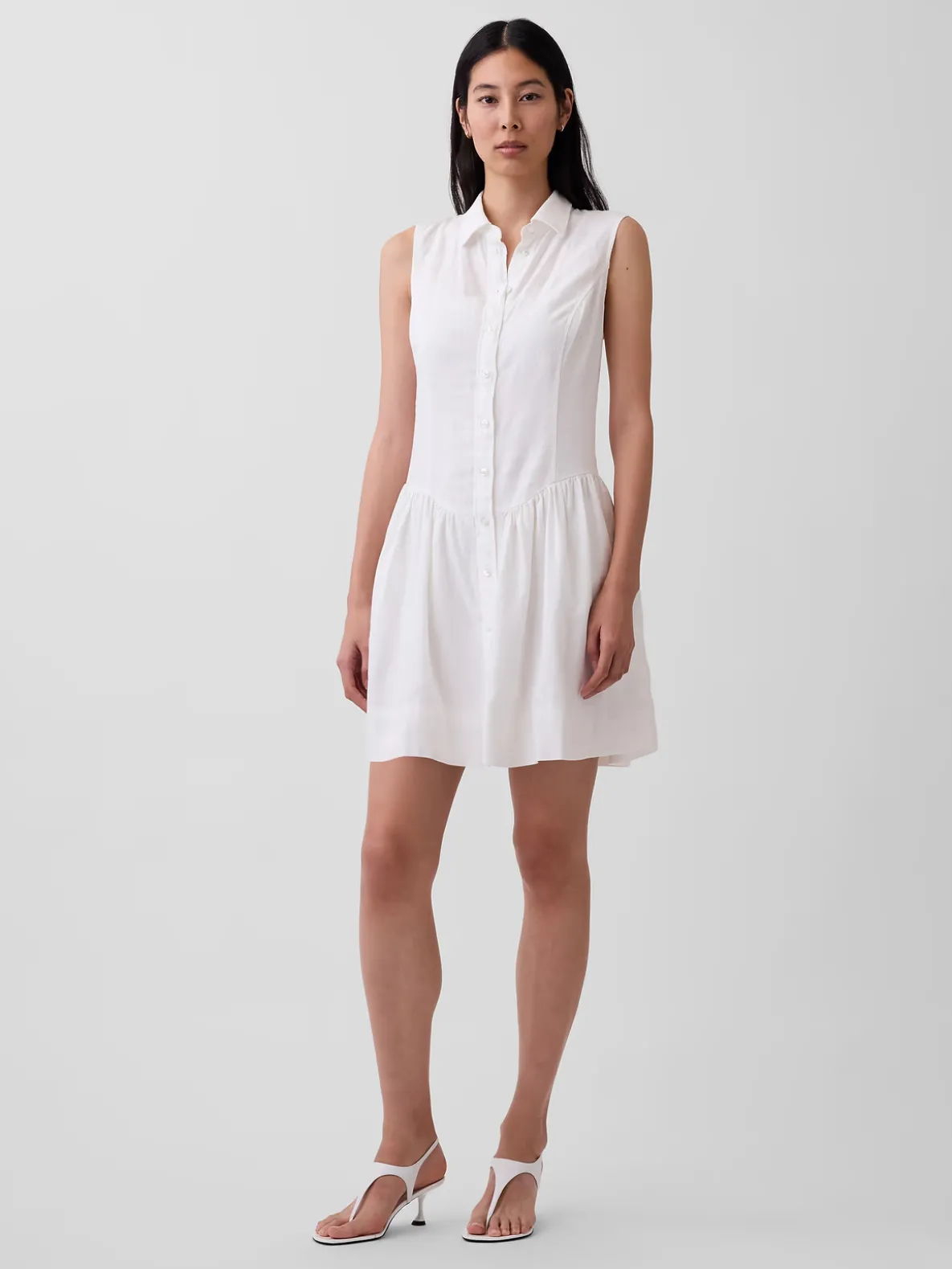 Linen-Blend Drop-Waist Mini Shirtdress