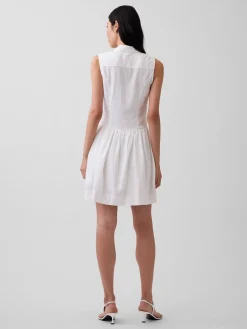 Linen-Blend Drop-Waist Mini Shirtdress