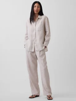 Linen-Blend Easy Barrel Pants