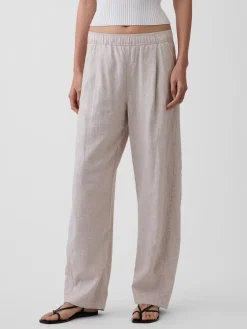 Linen-Blend Easy Barrel Pants