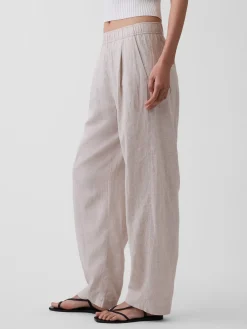 Linen-Blend Easy Barrel Pants