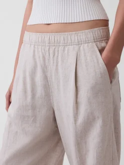 Linen-Blend Easy Barrel Pants
