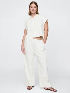 Linen-Blend Easy Wide-Hem Pants