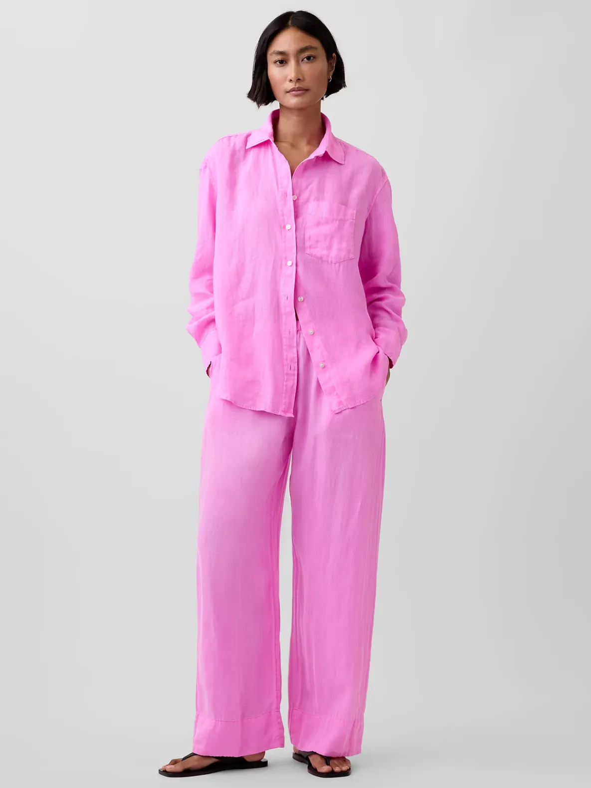 Linen-Blend Easy Wide-Leg Pants