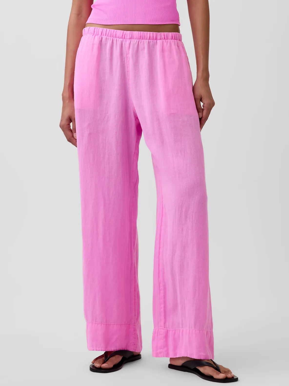 Linen-Blend Easy Wide-Leg Pants