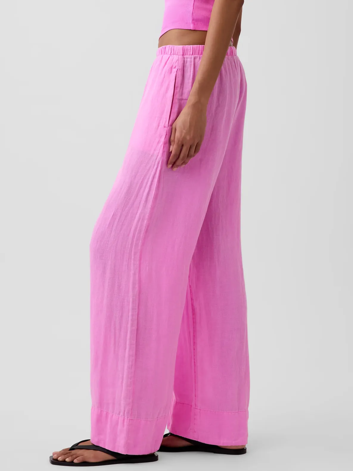 Linen-Blend Easy Wide-Leg Pants
