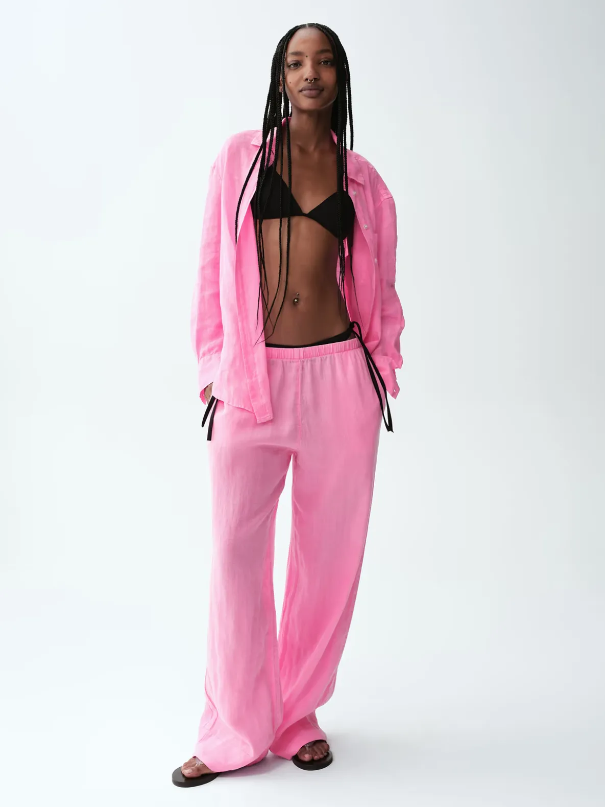 Linen-Blend Easy Wide-Leg Pants