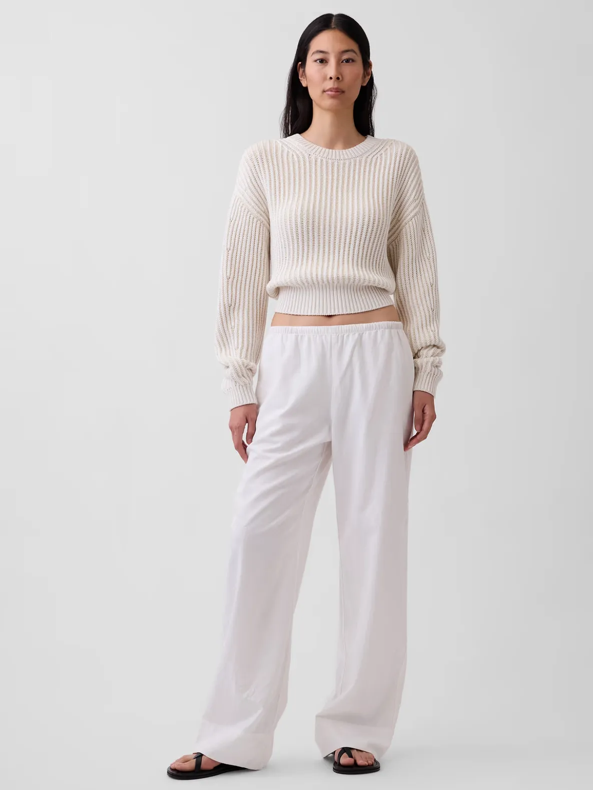 Linen-Blend Easy Wide-Leg Pants