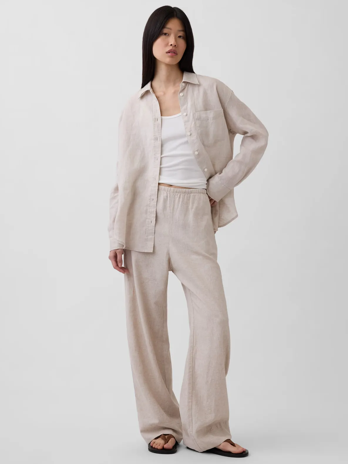 Linen-Blend Easy Wide-Leg Pants