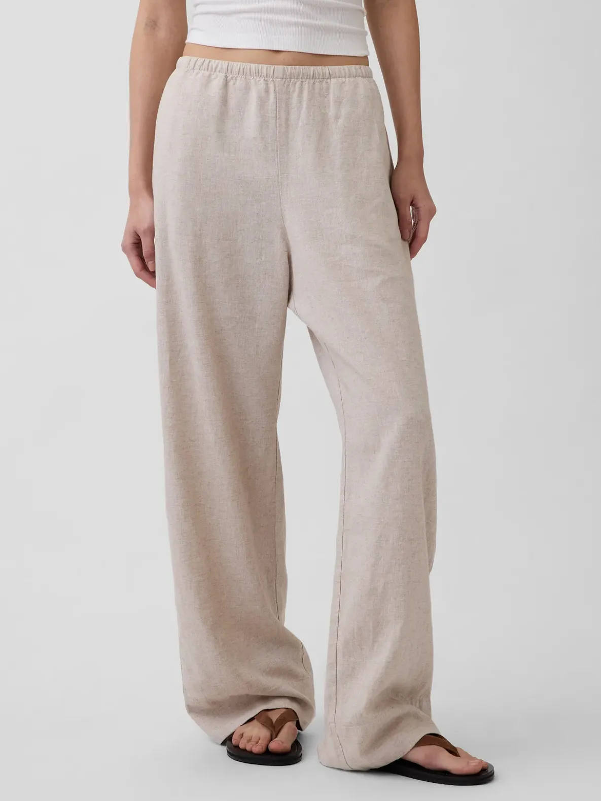 Linen-Blend Easy Wide-Leg Pants