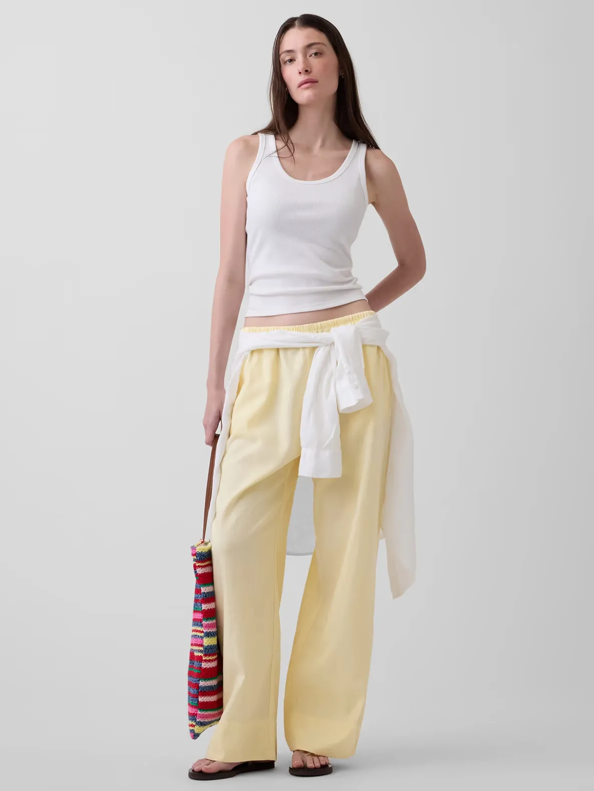 Linen-Blend Easy Wide-Leg Pants
