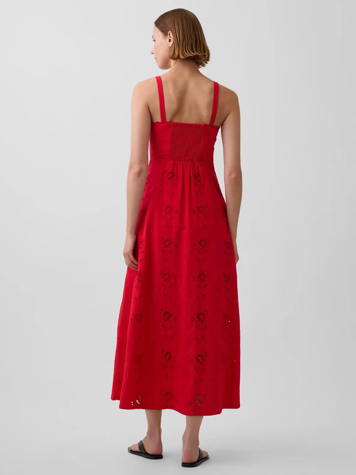 Linen-Blend Embroidered Button-Front Cami Maxi Dress