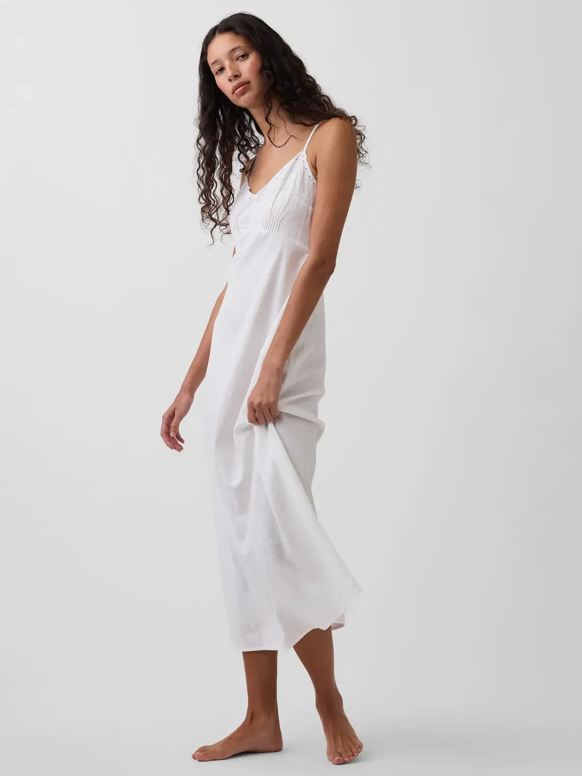 Linen-Blend Embroidered Midi Dress