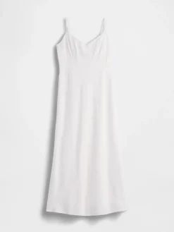 Linen-Blend Embroidered Midi Dress