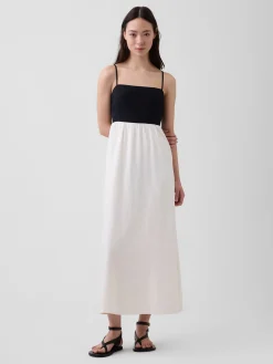 Linen-Blend Empire Waist Maxi Dress