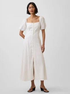 Linen-Blend Empire Waist Maxi Dress