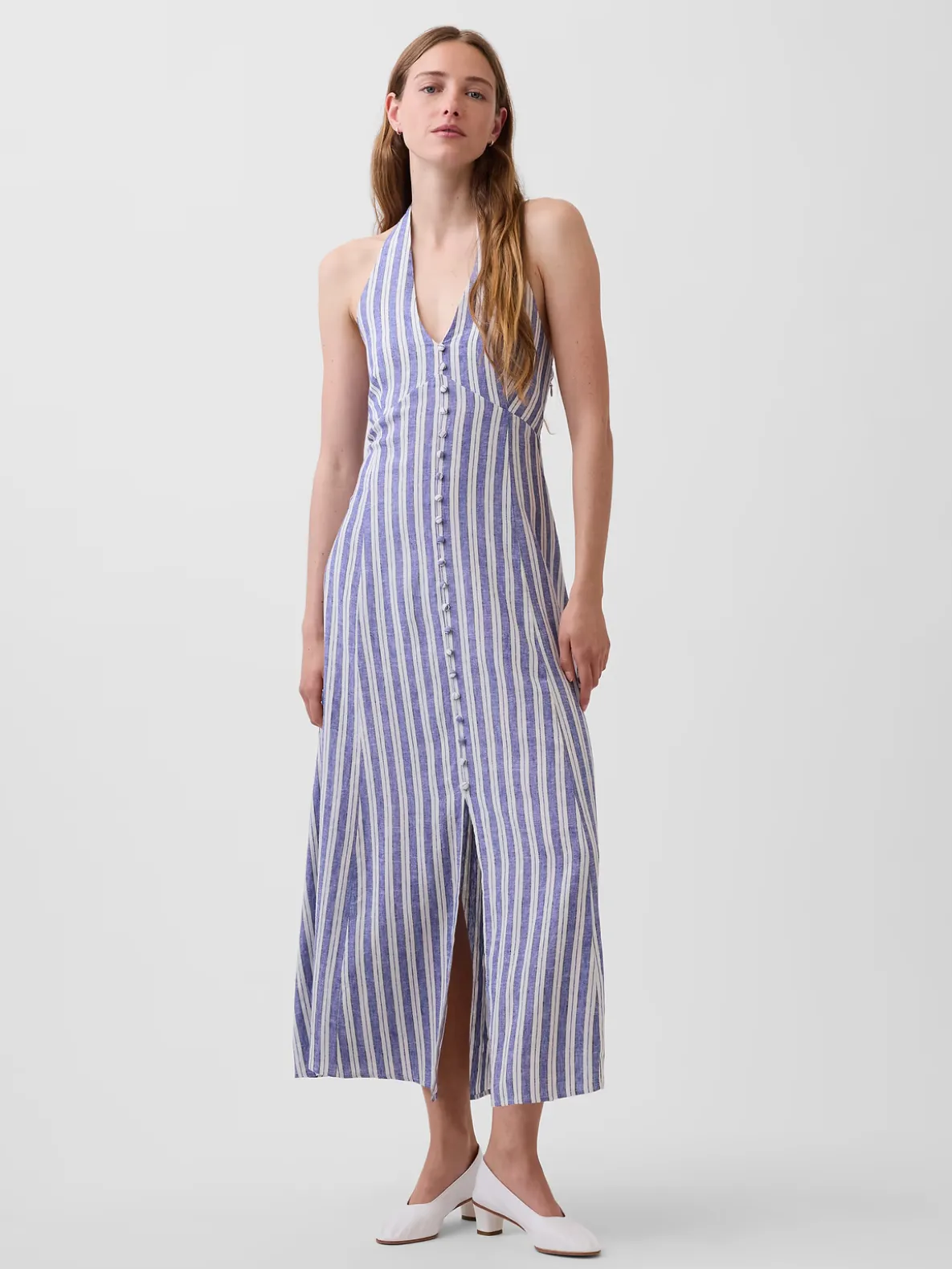 Linen-Blend Halter Maxi Dress