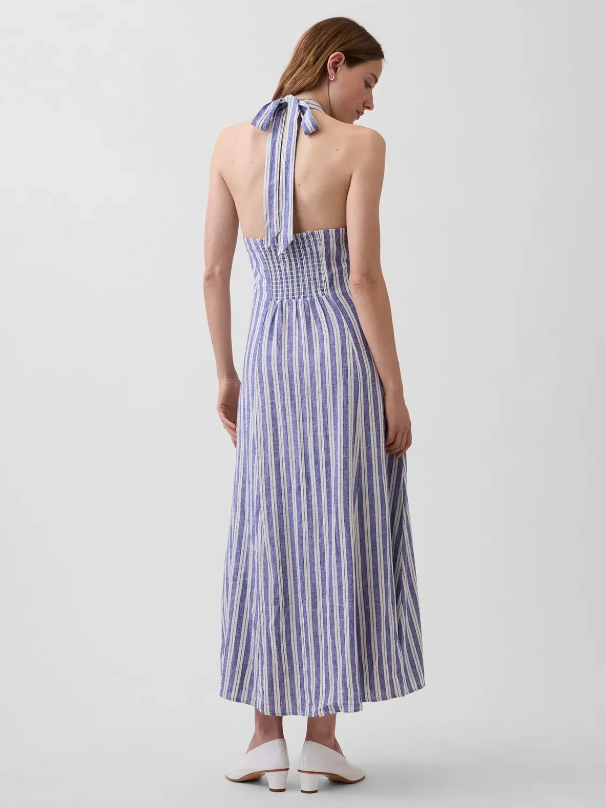 Linen-Blend Halter Maxi Dress