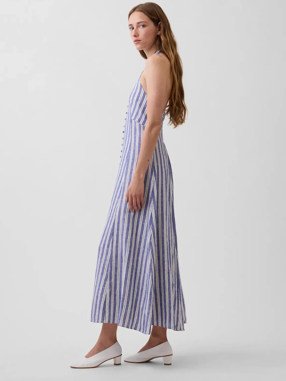 Linen-Blend Halter Maxi Dress