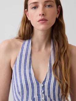 Linen-Blend Halter Maxi Dress