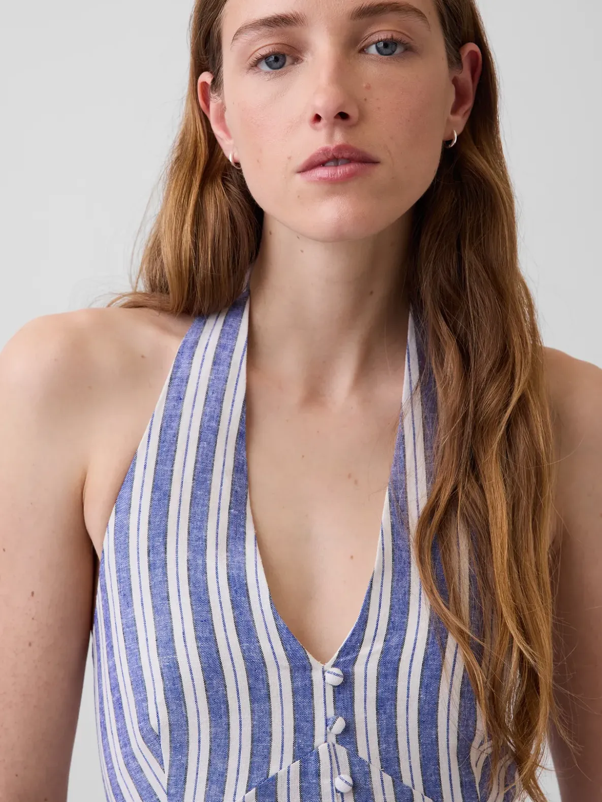 Linen-Blend Halter Maxi Dress