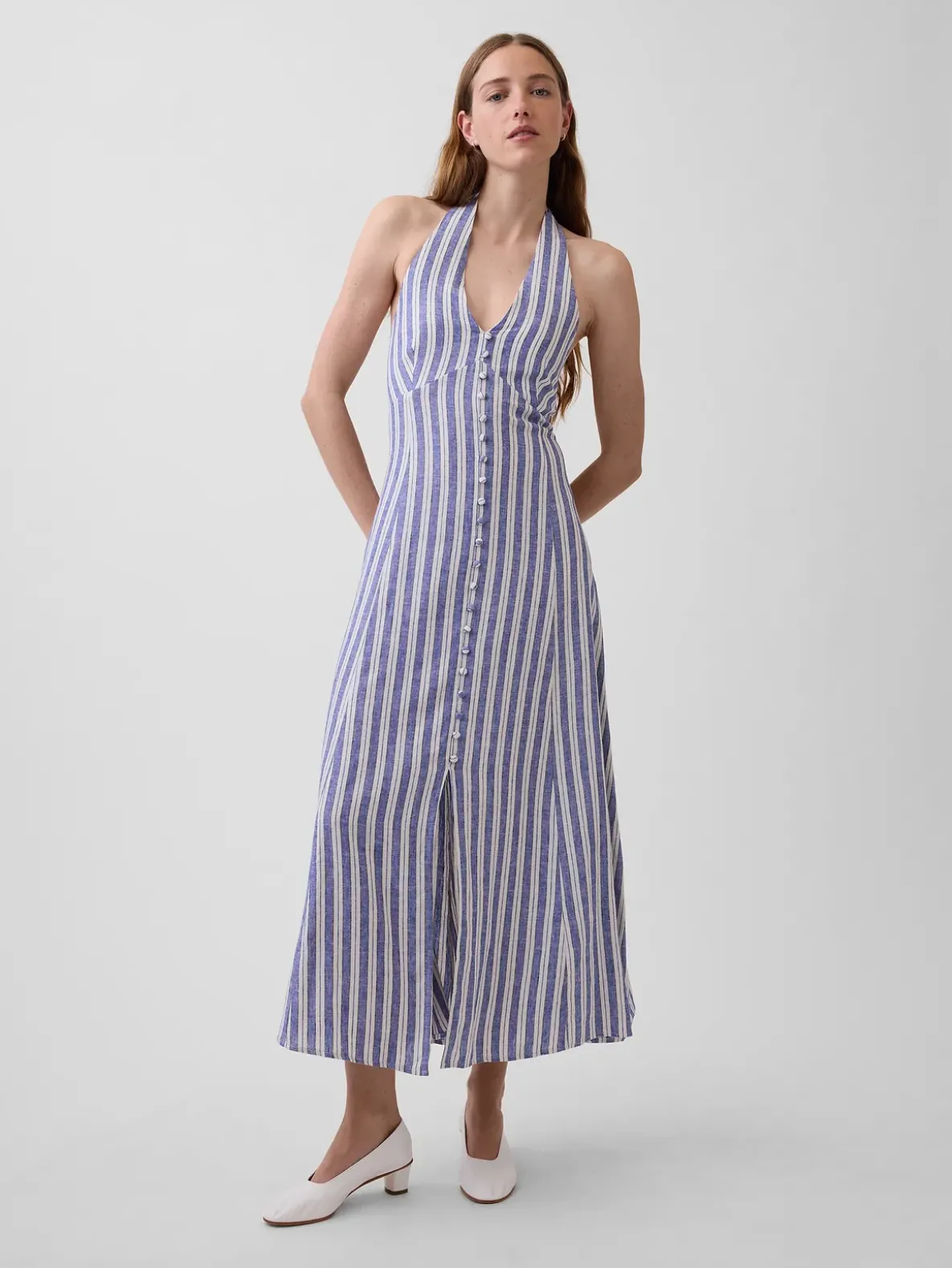 Linen-Blend Halter Maxi Dress