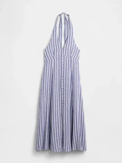 Linen-Blend Halter Maxi Dress