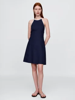 Linen-Blend Halter Mini Dress