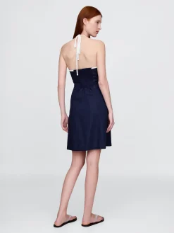 Linen-Blend Halter Mini Dress