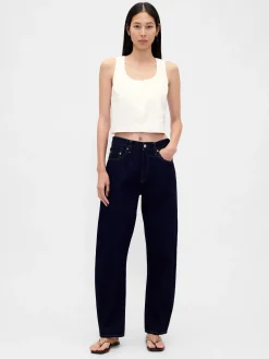 Linen-Blend Hook-Front Crop Shell Top