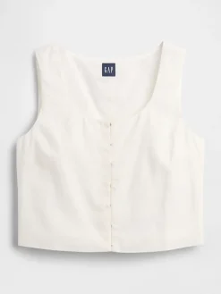 Linen-Blend Hook-Front Crop Shell Top