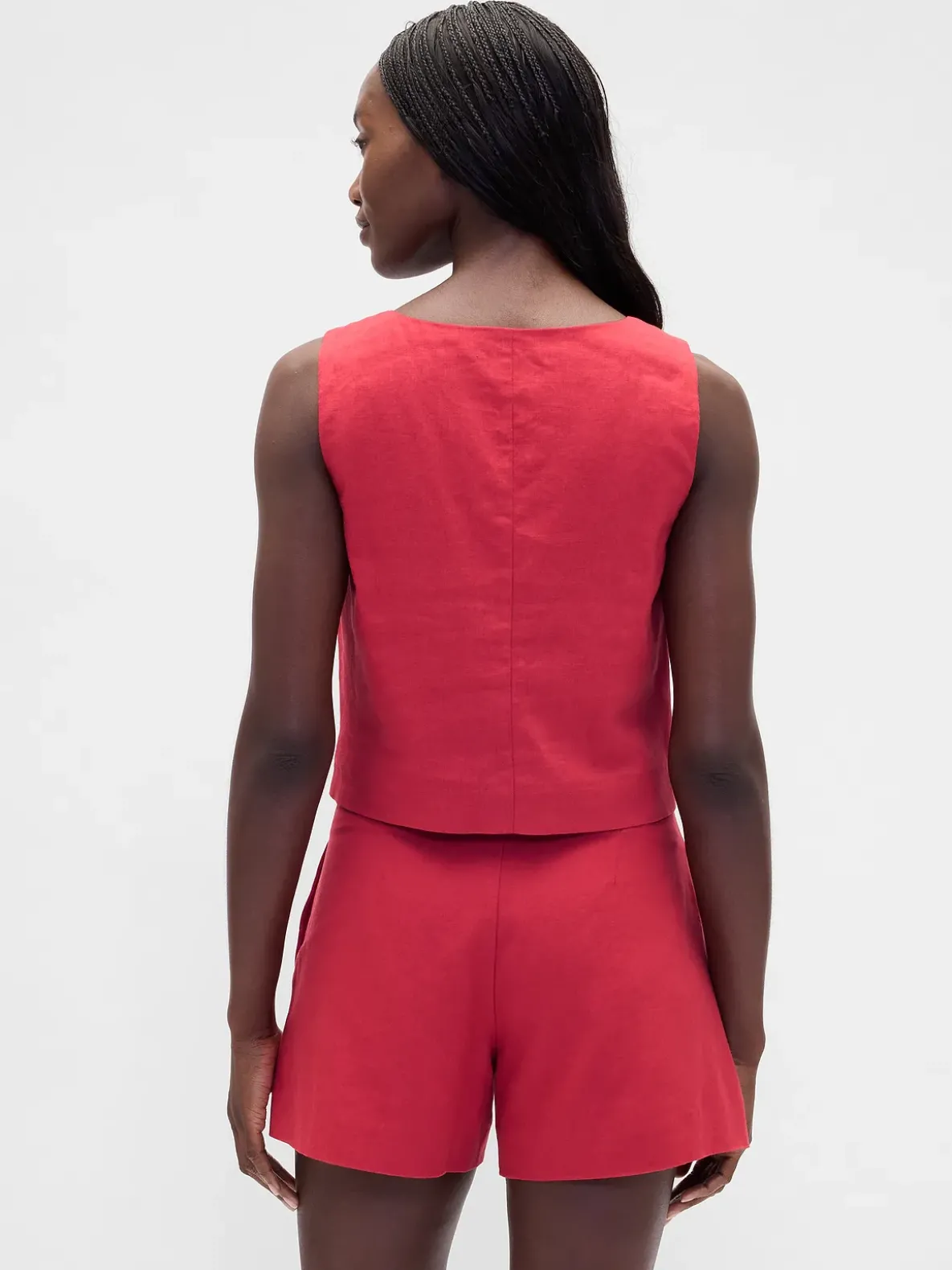 Linen-Blend Hook-Front Crop Shell Top