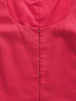 Linen-Blend Hook-Front Crop Shell Top