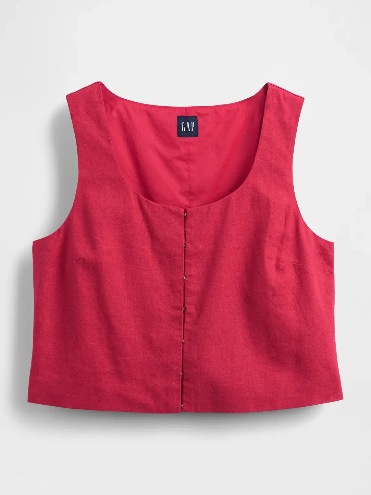 Linen-Blend Hook-Front Crop Shell Top