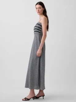 Linen-Blend Lace Inset Maxi Dress