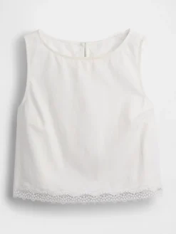 Linen-Blend Lace-Hem Crop Shell Top