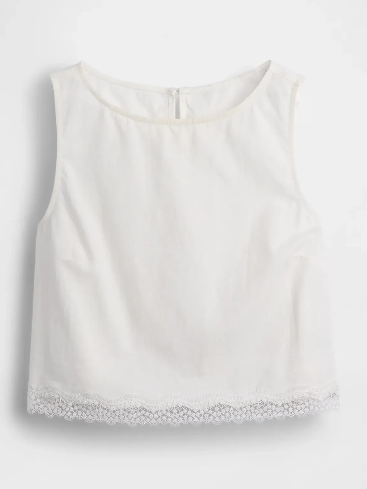 Linen-Blend Lace-Hem Crop Shell Top