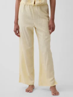 Linen-Blend Lace-Hem PJ Pants
