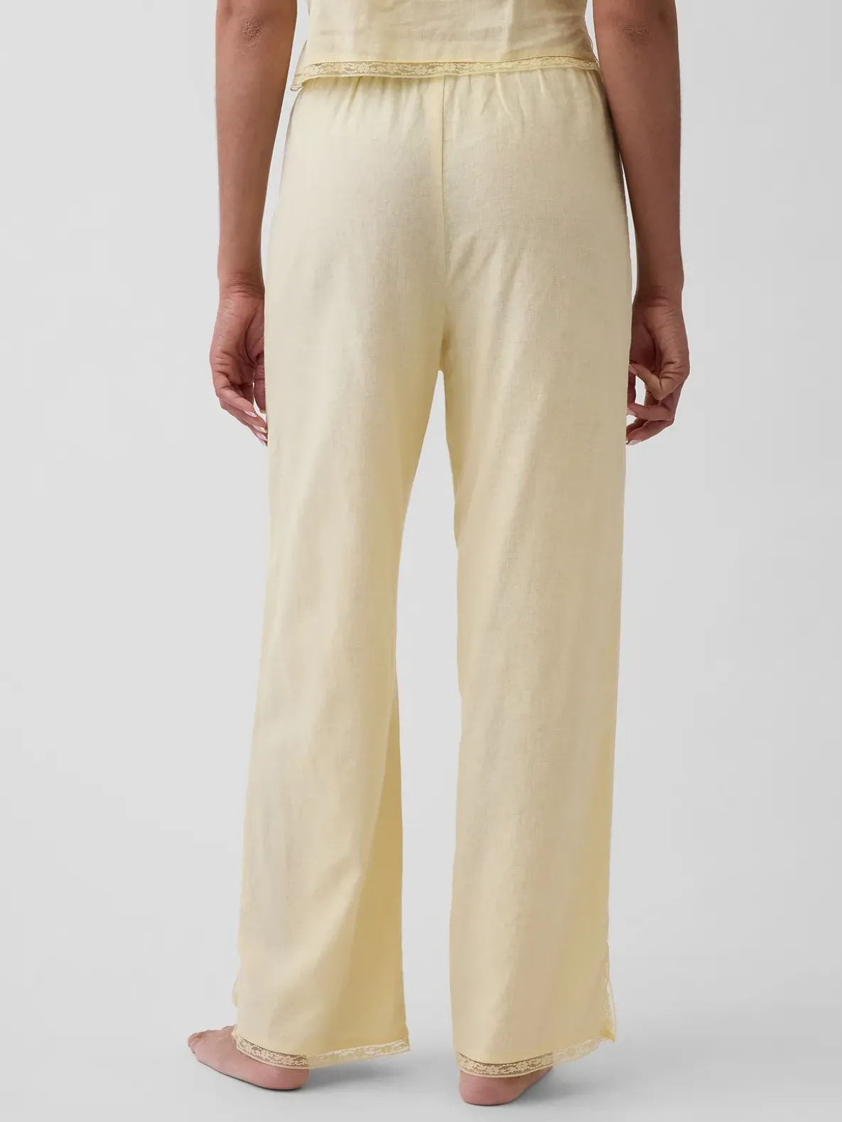 Linen-Blend Lace-Hem PJ Pants