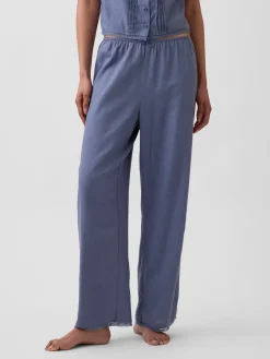 Linen-Blend Lace-Hem PJ Pants