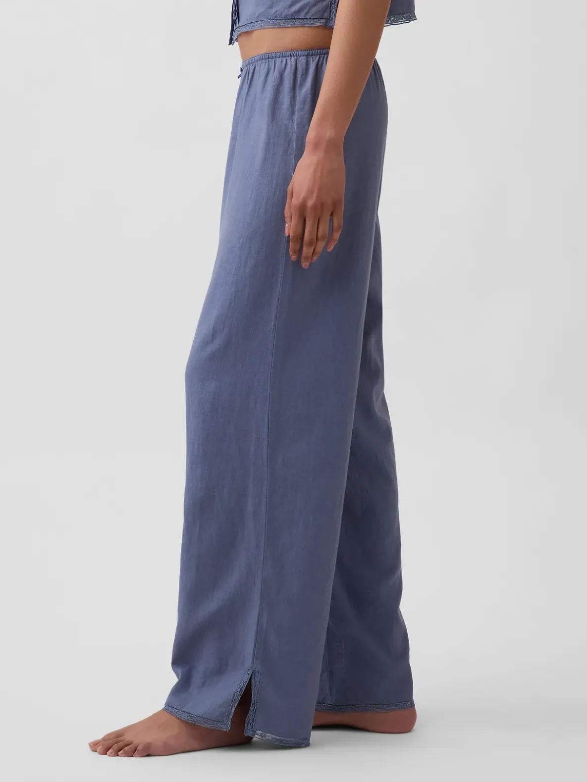 Linen-Blend Lace-Hem PJ Pants