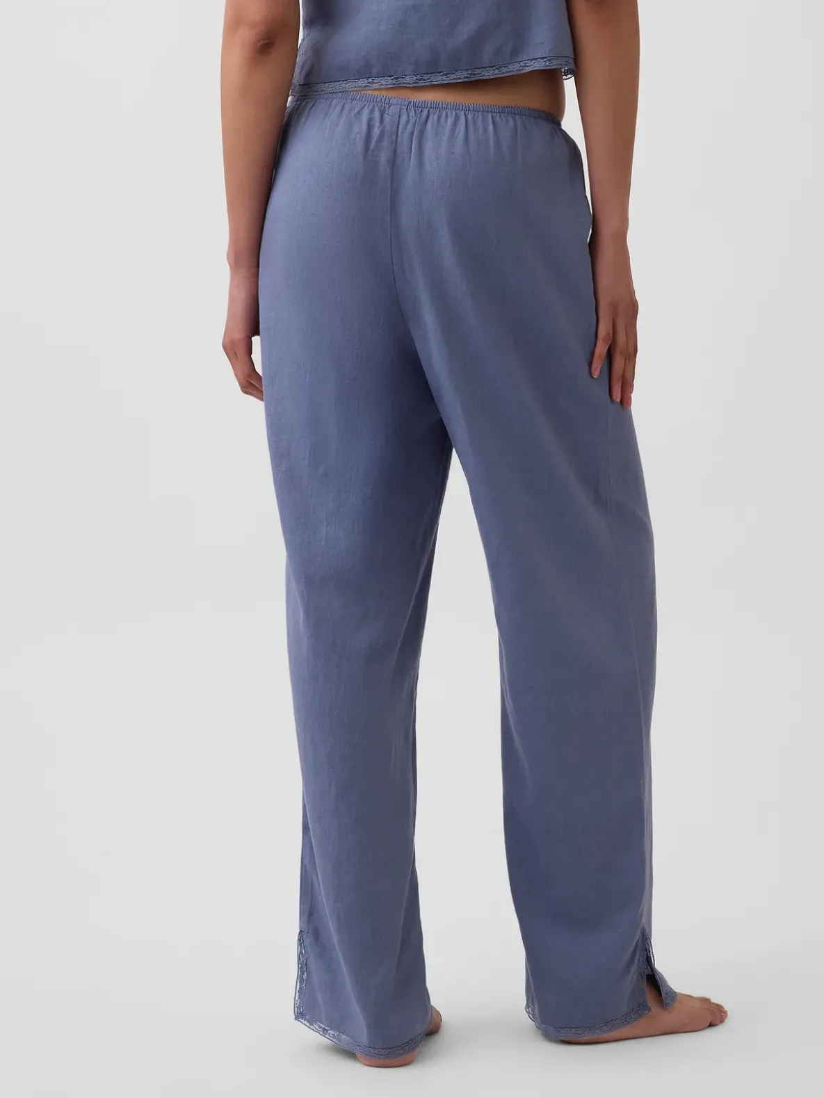 Linen-Blend Lace-Hem PJ Pants