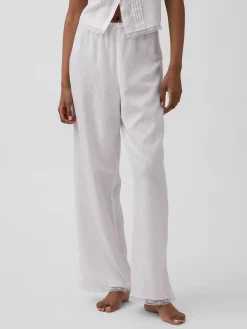 Linen-Blend Lace-Hem PJ Pants