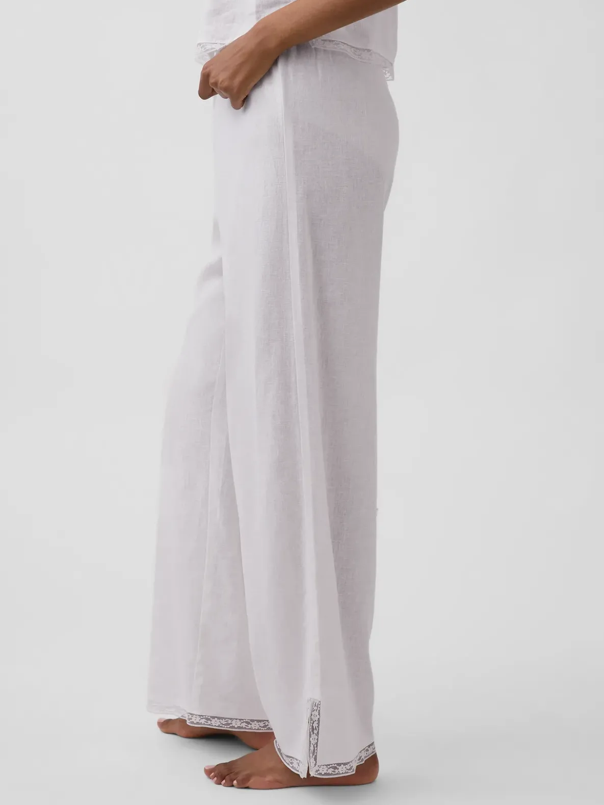 Linen-Blend Lace-Hem PJ Pants