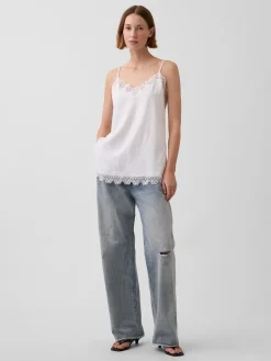 Linen-Blend Lace-Trim Cami
