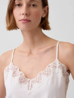 Linen-Blend Lace-Trim Cami