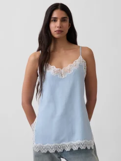 Linen-Blend Lace-Trim Cami