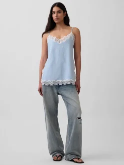 Linen-Blend Lace-Trim Cami