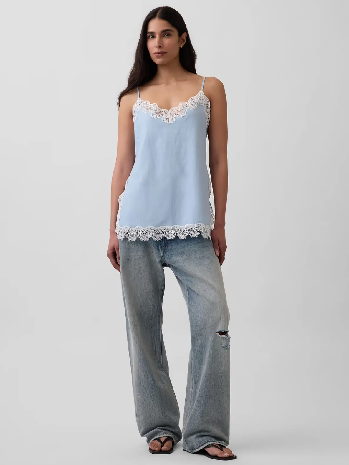 Linen-Blend Lace-Trim Cami